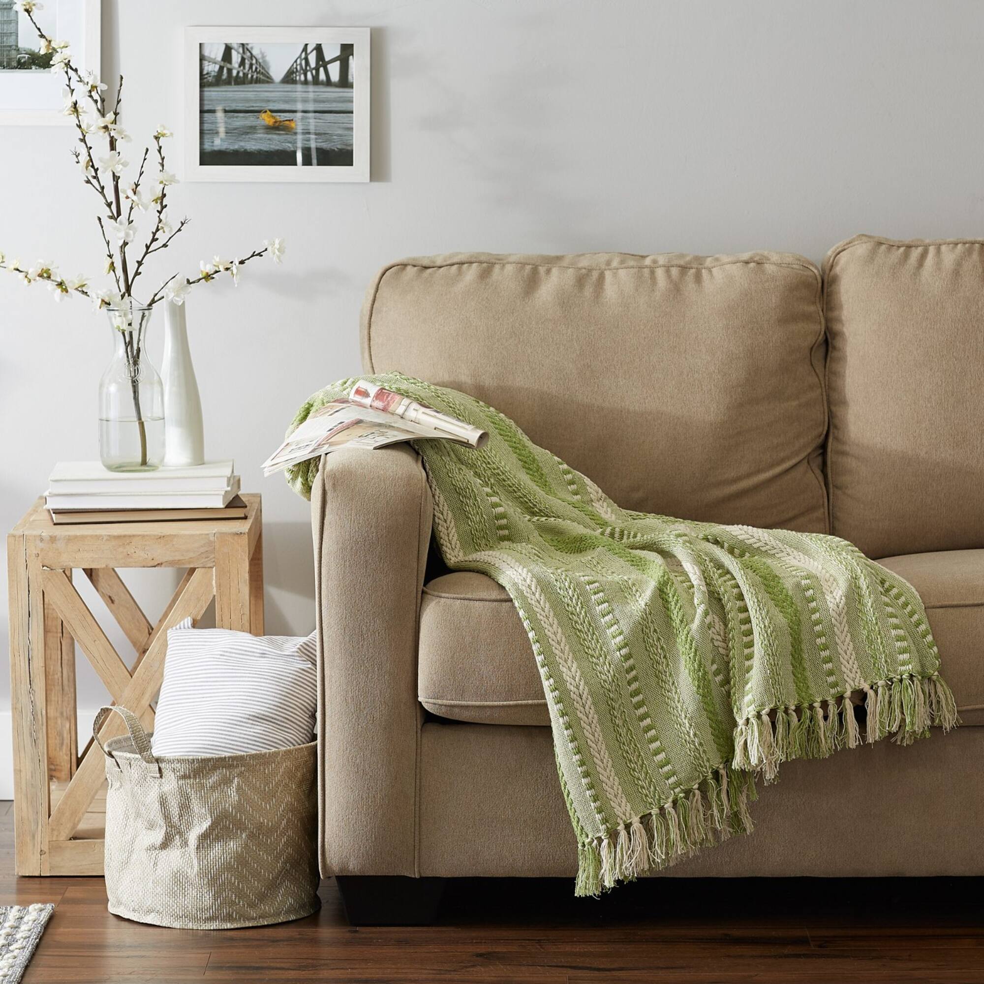 DII® Antique Green Braided Stripe Throw